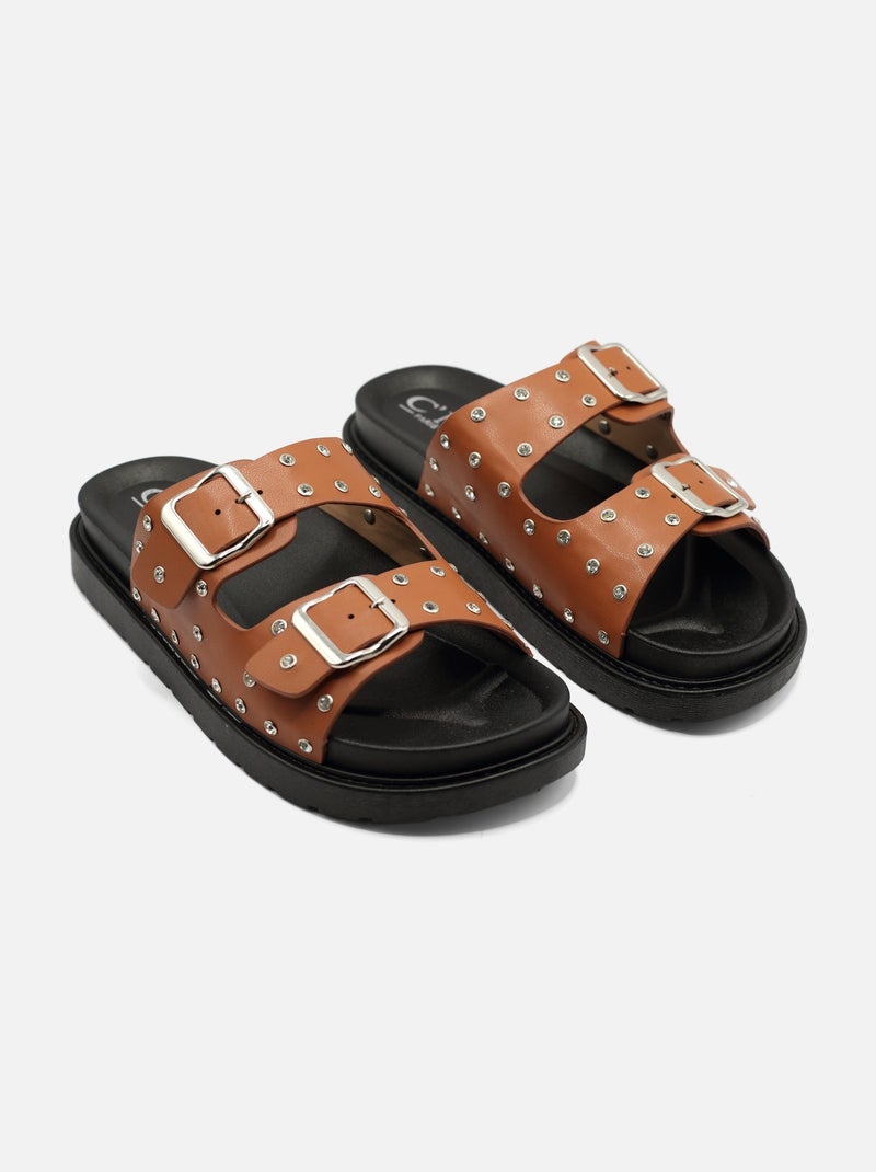 Mules à double bride et ardillon Camel - Kiabi