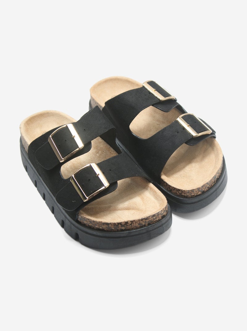 Mules à double bride et ardillon Noir - Kiabi