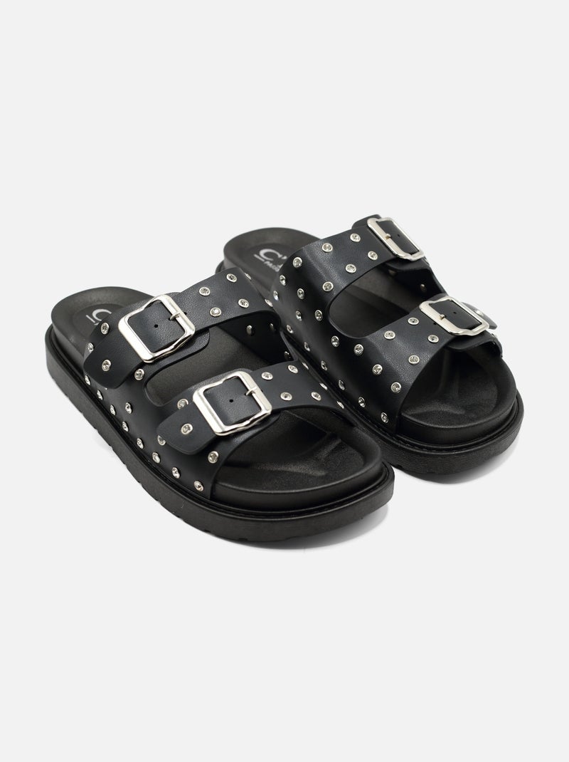 Mules à double bride et ardillon Noir - Kiabi
