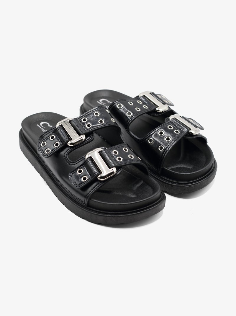 Mules à double bride et ardillon Noir - Kiabi