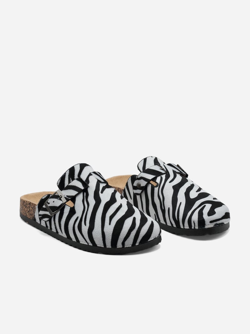 Mules à enfiler Blanc Noir - Kiabi