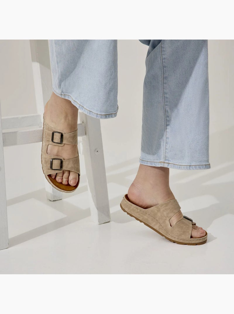 Mules à enfiler pieds larges h - hibiscus Beige - Kiabi