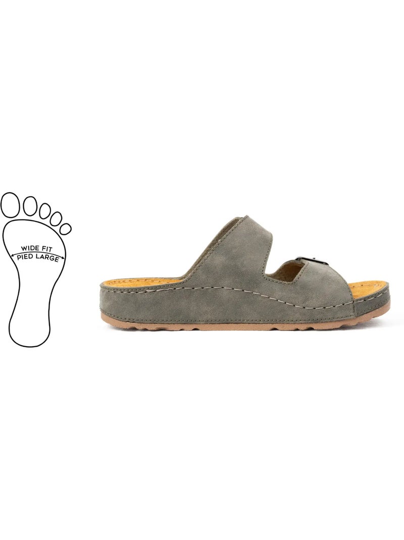 Mules à enfiler pieds larges h - hibiscus Kaki - Kiabi