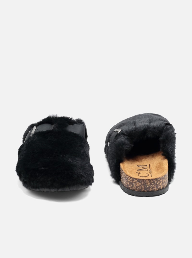 Mules à fausse fourrure - C M Noir - Kiabi