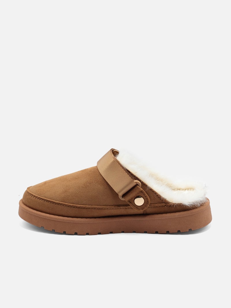 Mules à fausse fourrure Camel - Kiabi