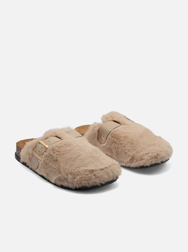 Mules à fausse fourrure Crème - Kiabi