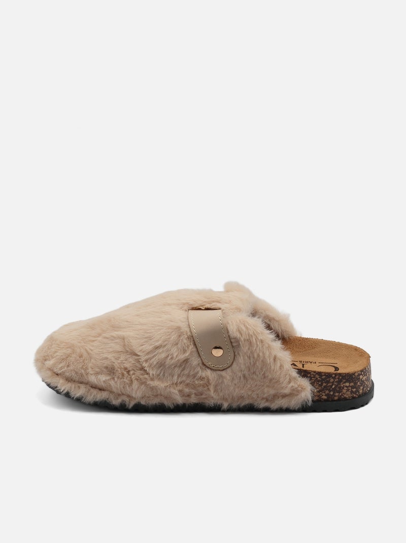 Mules à fausse fourrure Crème - Kiabi