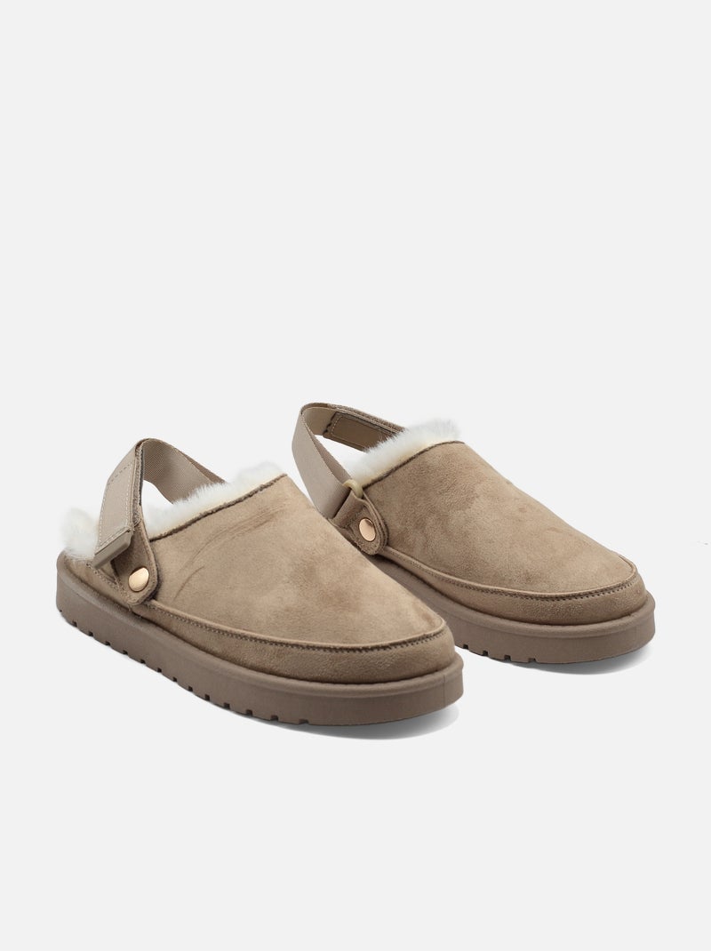 Mules à fausse fourrure Kaki - Kiabi