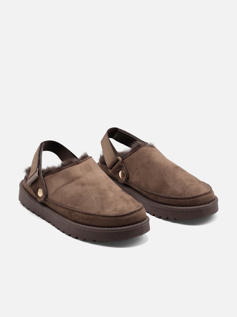 Mules à fausse fourrure Marron - Kiabi