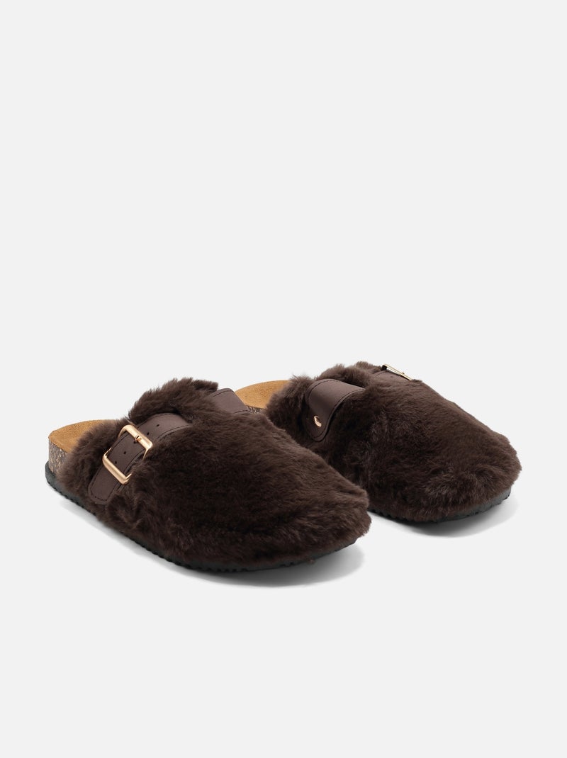 Mules à fausse fourrure Marron - Kiabi