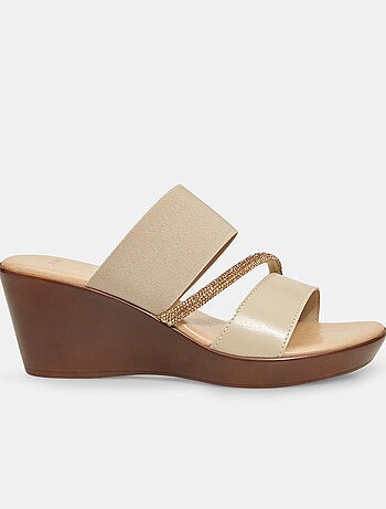 Mules à lanières avec semelle compensée et application bijou BATA