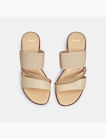 Mules à lanières avec semelle compensée et application bijou BATA