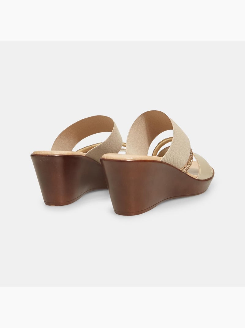 Mules à lanières avec semelle compensée et application bijou BATA Beige - Kiabi