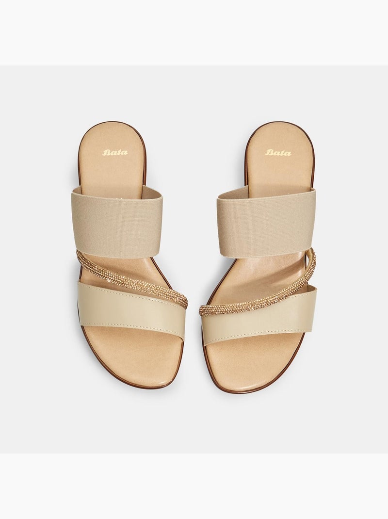 Mules à lanières avec semelle compensée et application bijou BATA Beige - Kiabi