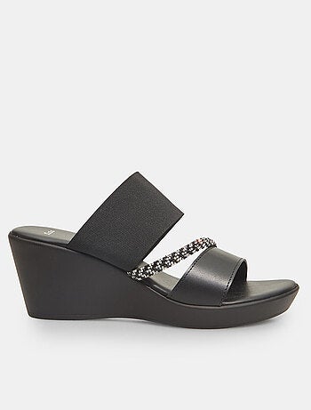 Mules à lanières avec semelle compensée et application bijou BATA