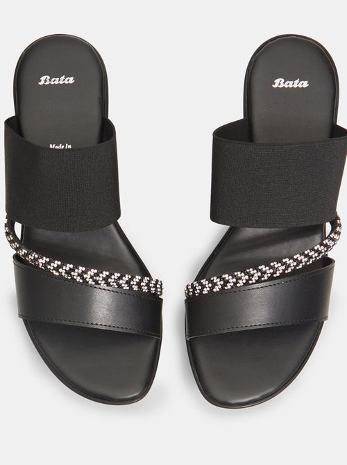 Mules à lanières avec semelle compensée et application bijou BATA - Kiabi