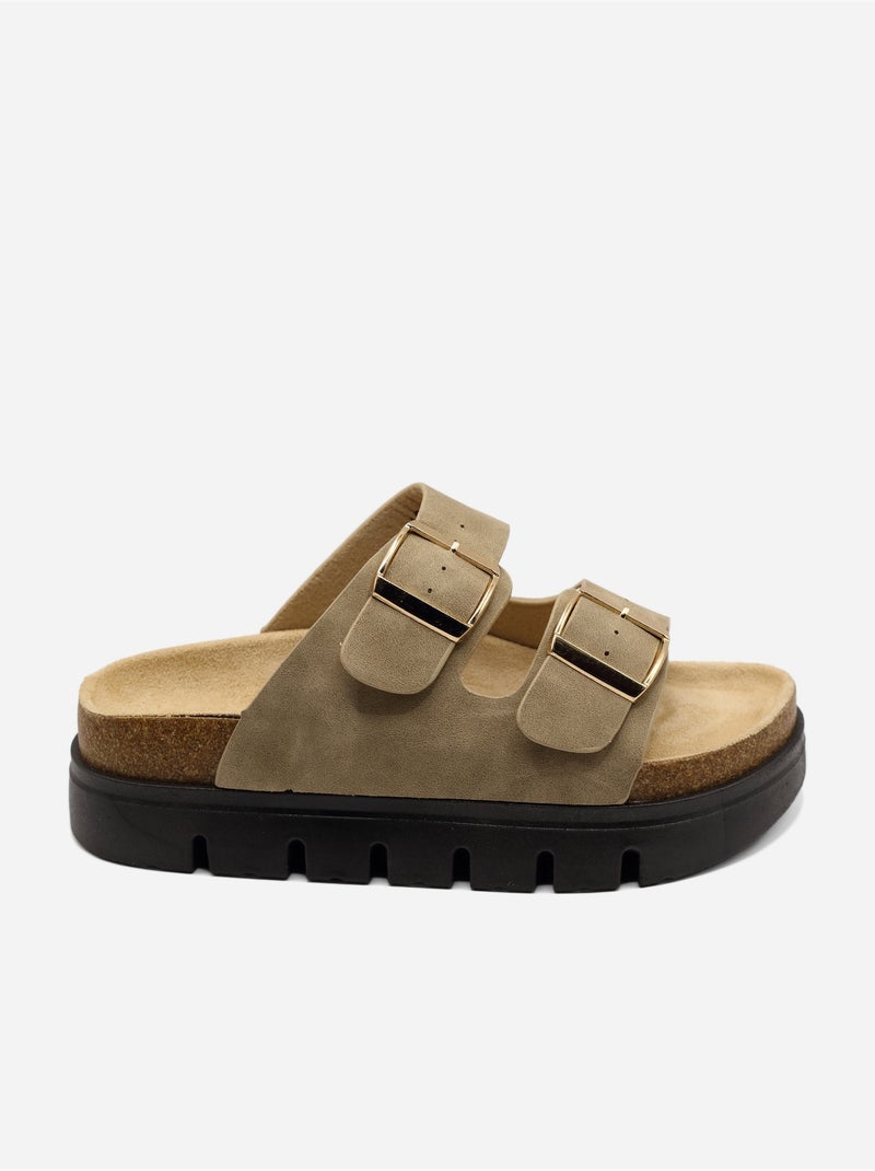 Mules à plateforme Taupe - Kiabi