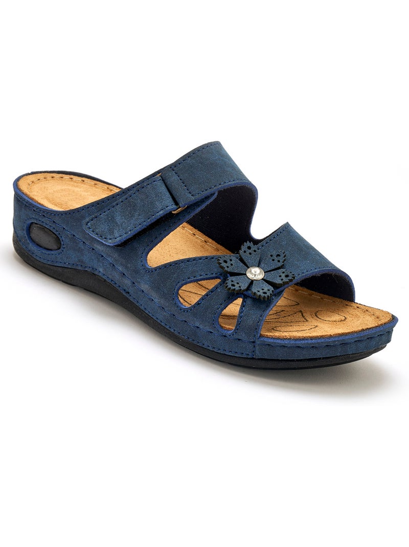 Mules à scratch fleur fantaisie - PEDICONFORT Bleu marine - Kiabi