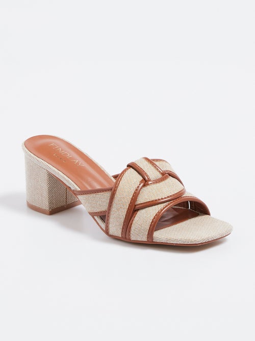 Mules à talon en textile, effet graphique - Kiabi