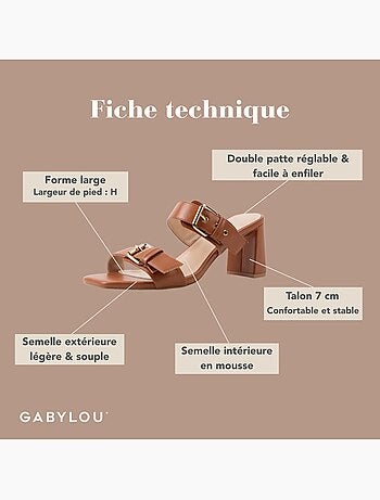 Mules à talon large ajustable H - Modèle Iza