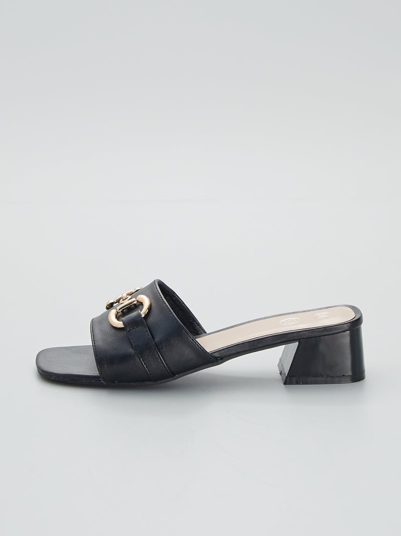 Mules à talons étriers dorés noir - Kiabi