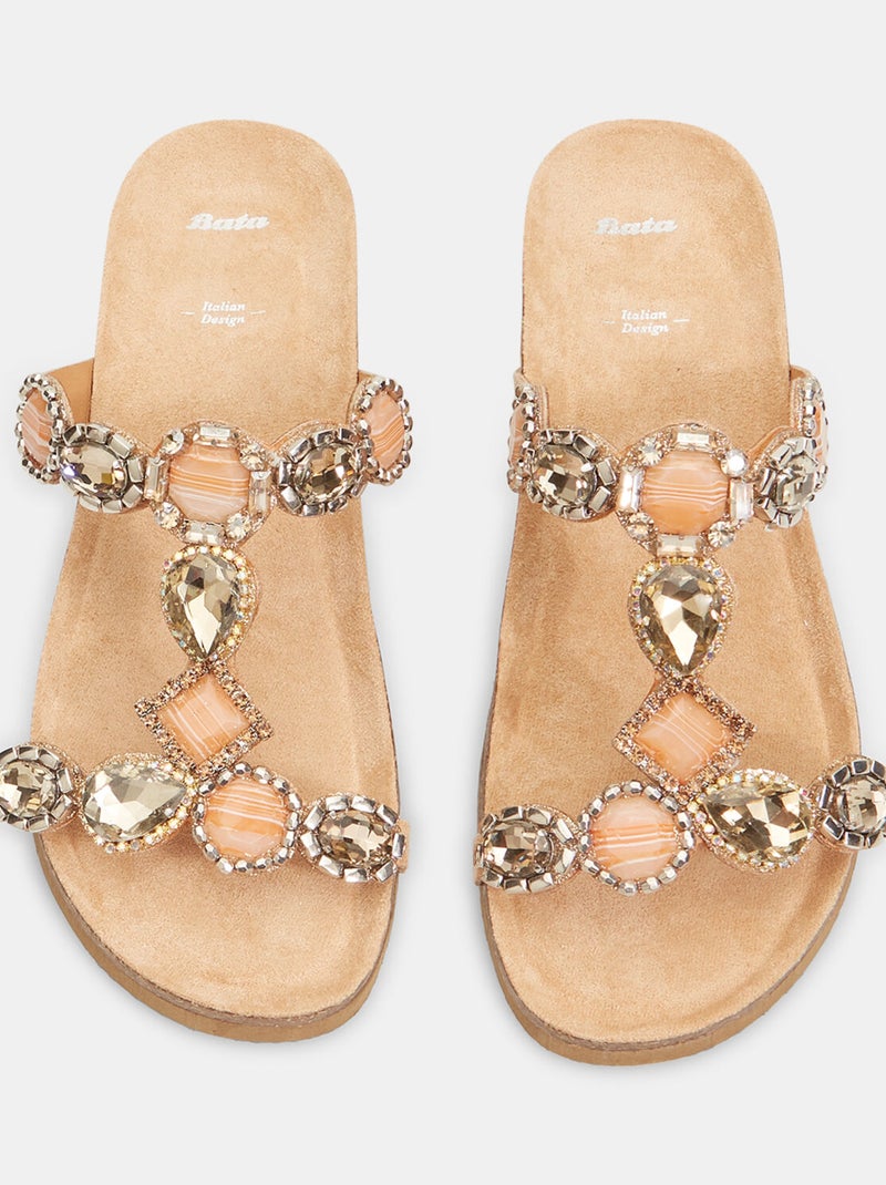 Mules avec applications bijoux BATA Beige - Kiabi