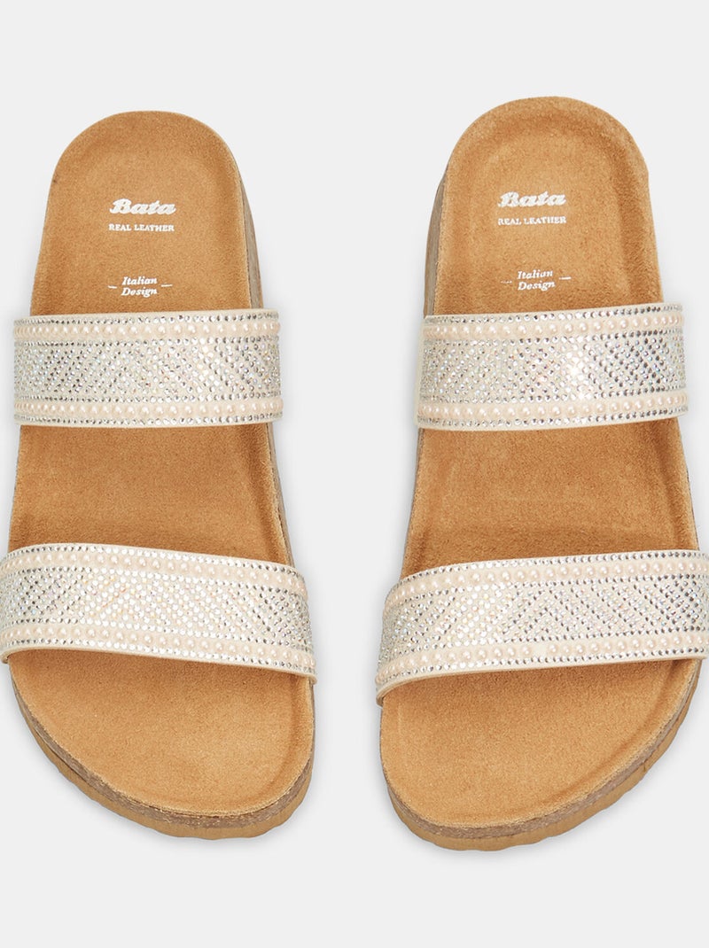 Mules avec bandes et strass BATA Argent - Kiabi