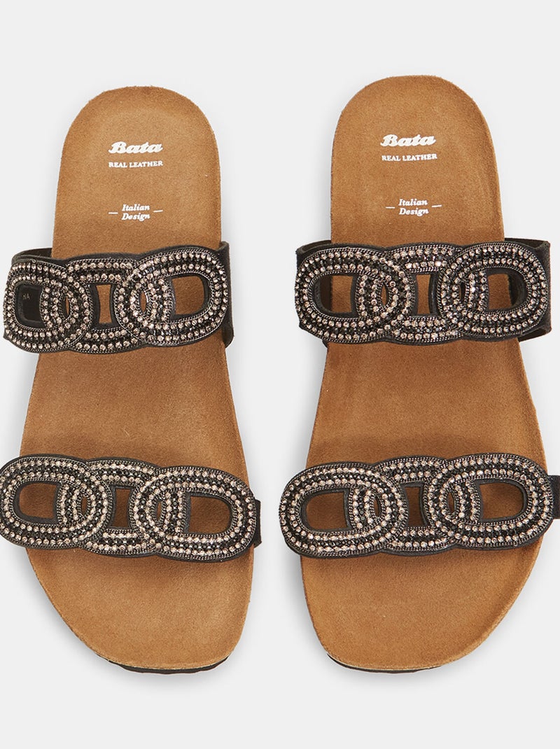 Mules avec bandes et strass BATA Noir - Kiabi