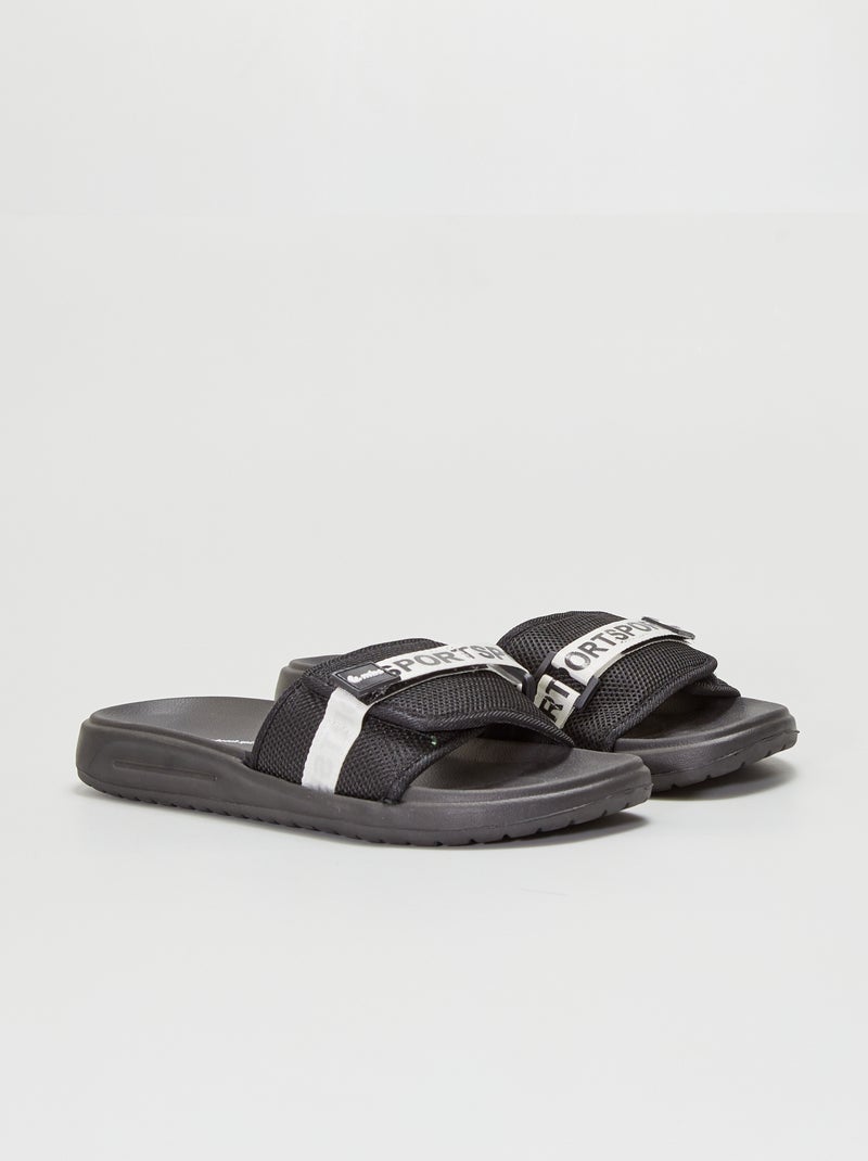 Mules avec bride à scratch 'sport' Noir - Kiabi