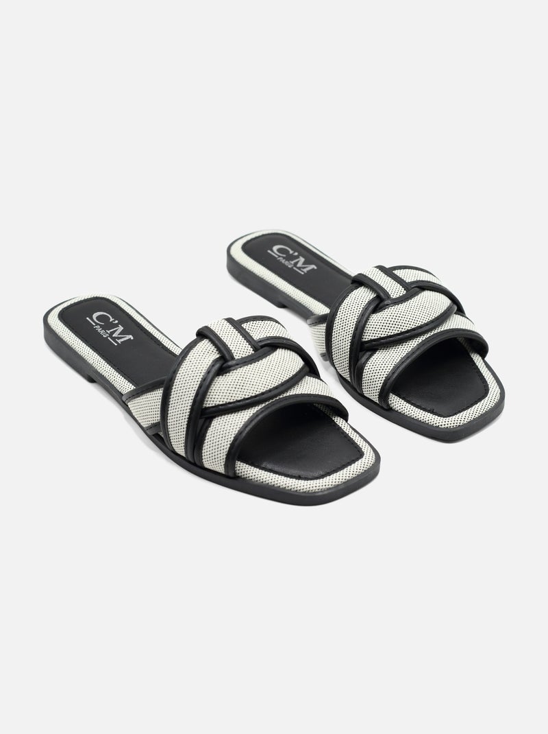Mules avec brides croisées Blanc Noir - Kiabi