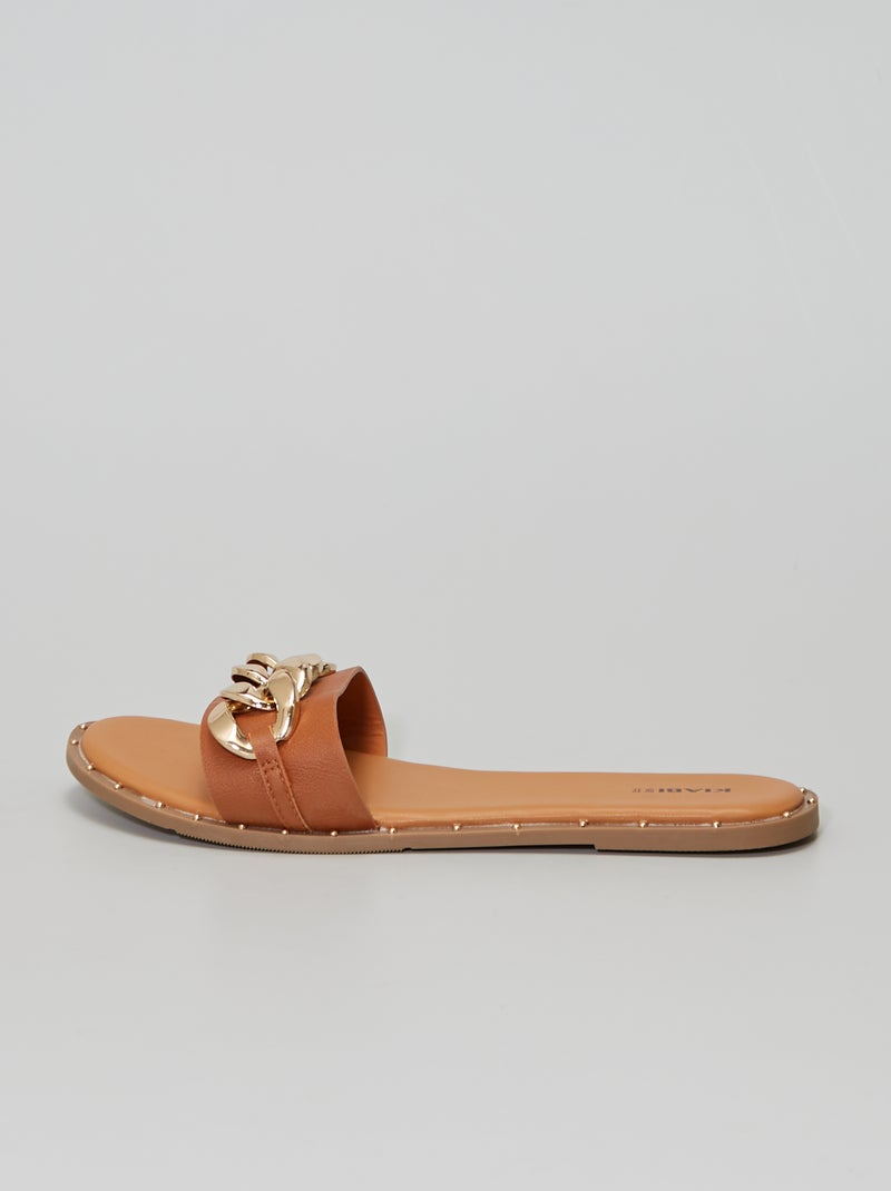 Mules avec chaînes dorées camel - Kiabi