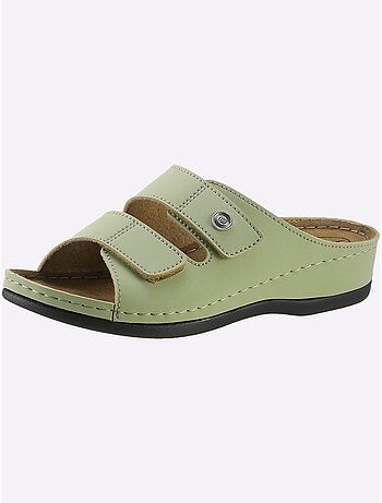 Mules à deux fermetures auto-agrippantes et semelle en cuir - Taille standard - Witt