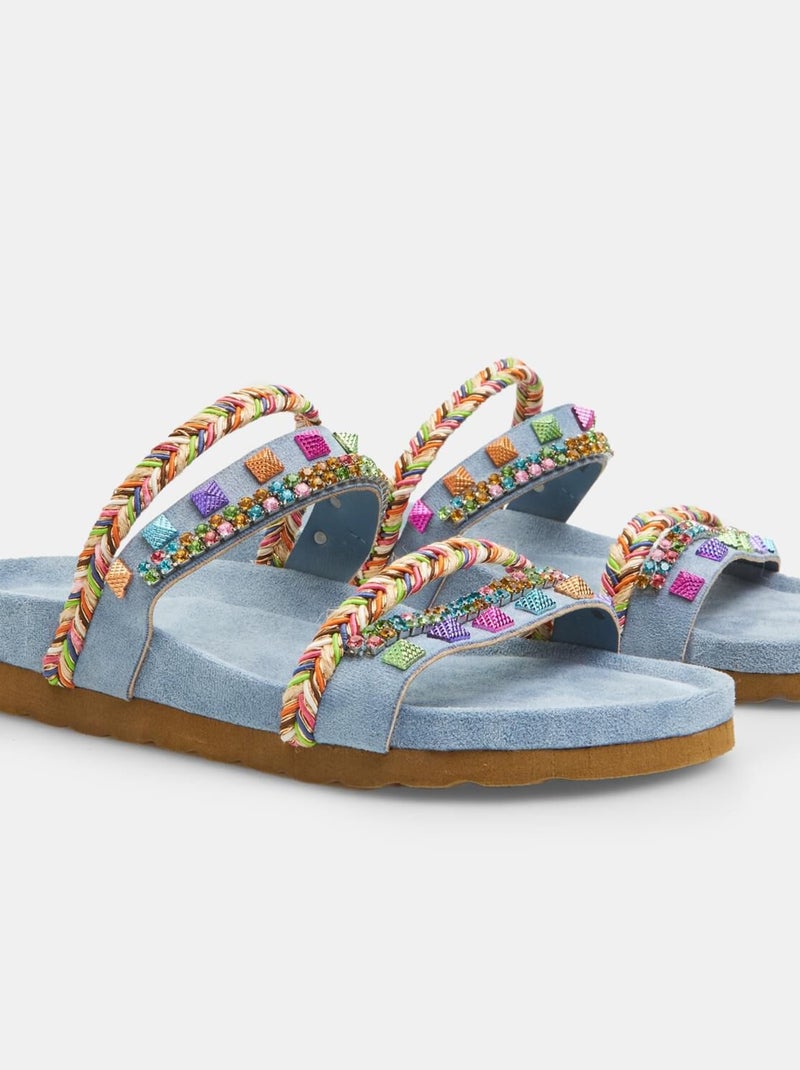 Mules Bata Red Label avec cordes tressées et applications bijoux Bleu - Kiabi