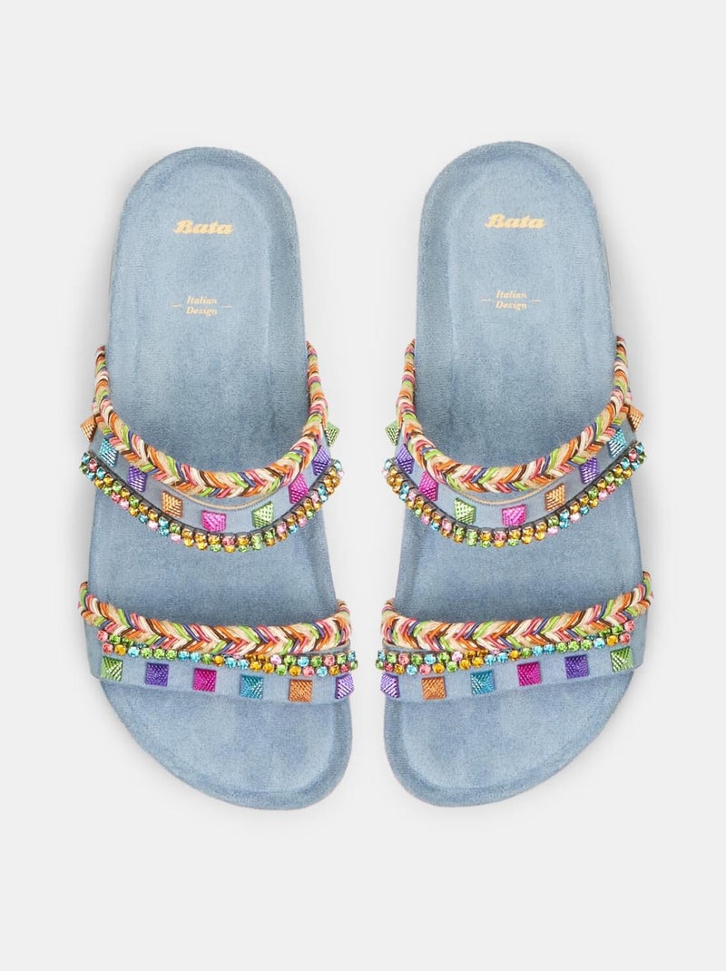 Mules Bata Red Label avec cordes tressées et applications bijoux Bleu - Kiabi