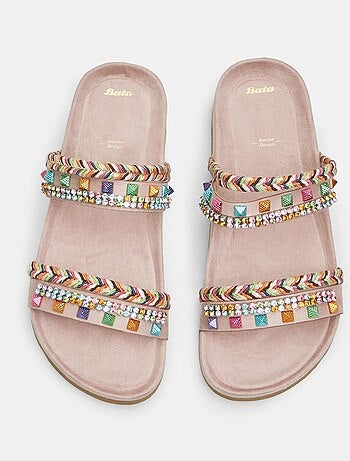 Mules Bata Red Label avec cordes tressées et applications bijoux