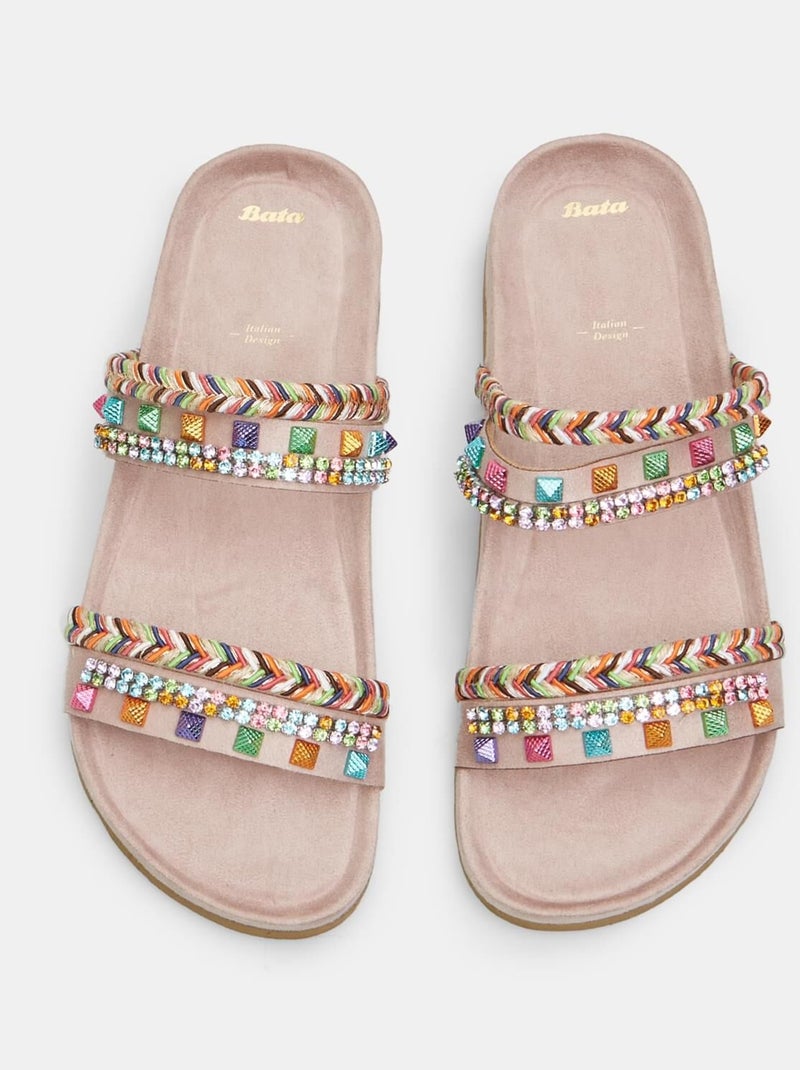 Mules Bata Red Label avec cordes tressées et applications bijoux Rose - Kiabi