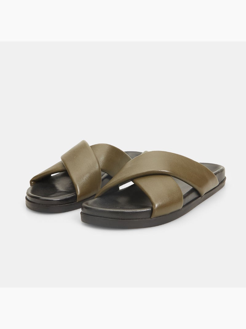 Mules Bata Red Label en cuir avec bandes croisées Vert - Kiabi