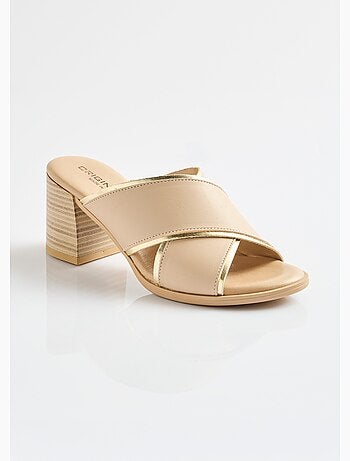 Mules brides croisées talon effet bois - Afibel