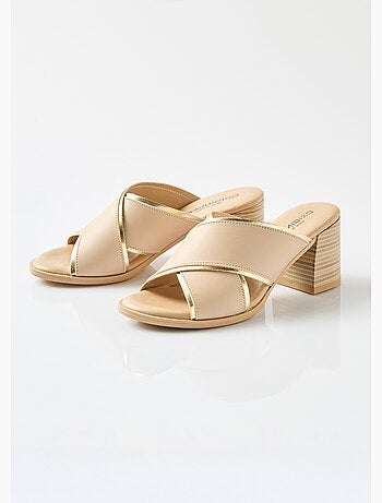 Mules brides croisées talon effet bois - Afibel