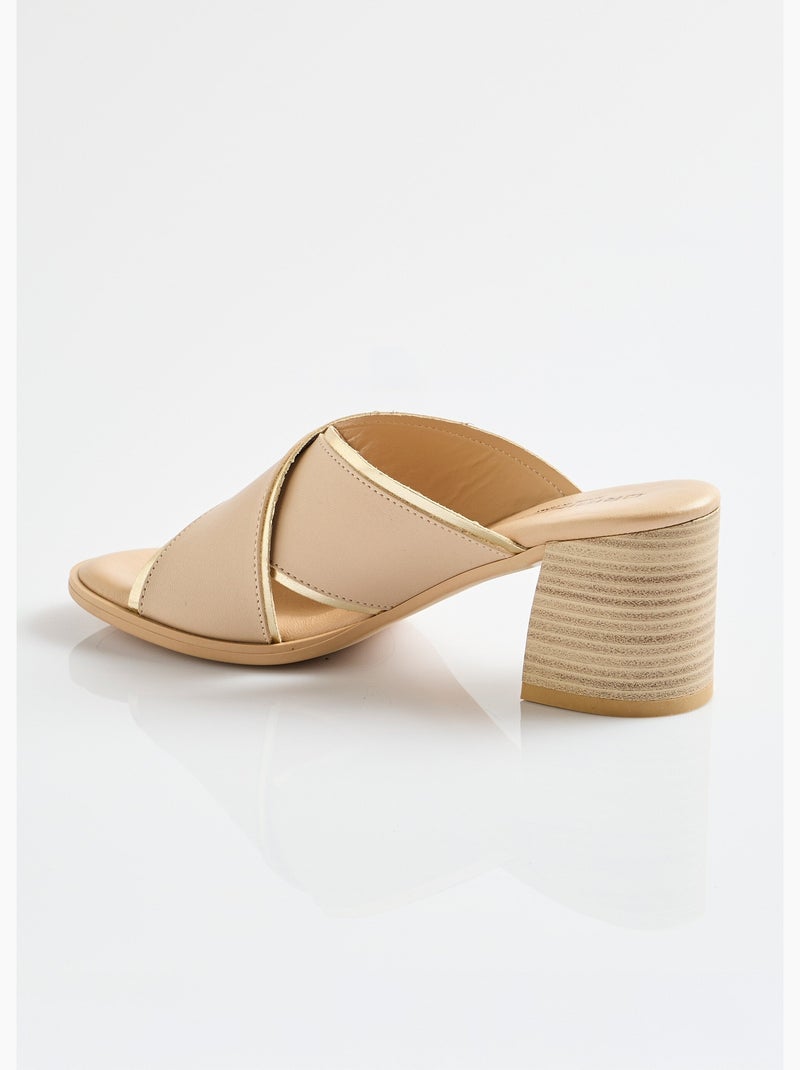 Mules brides croisées talon effet bois - Afibel Beige - Kiabi
