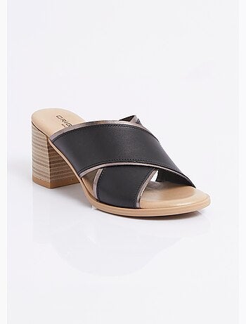 Mules brides croisées talon effet bois - Afibel