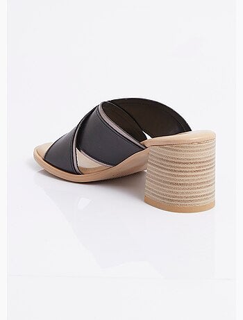 Mules brides croisées talon effet bois - Afibel