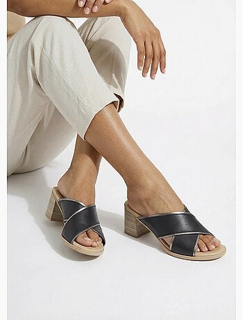 Mules brides croisées talon effet bois - Afibel
