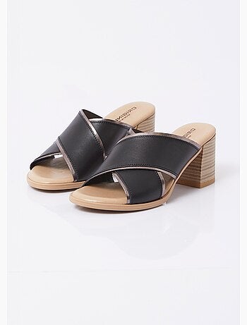 Mules brides croisées talon effet bois - Afibel