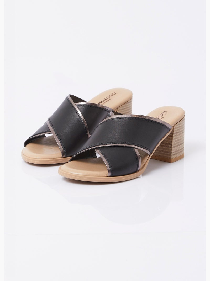 Mules brides croisées talon effet bois - Afibel Noir - Kiabi