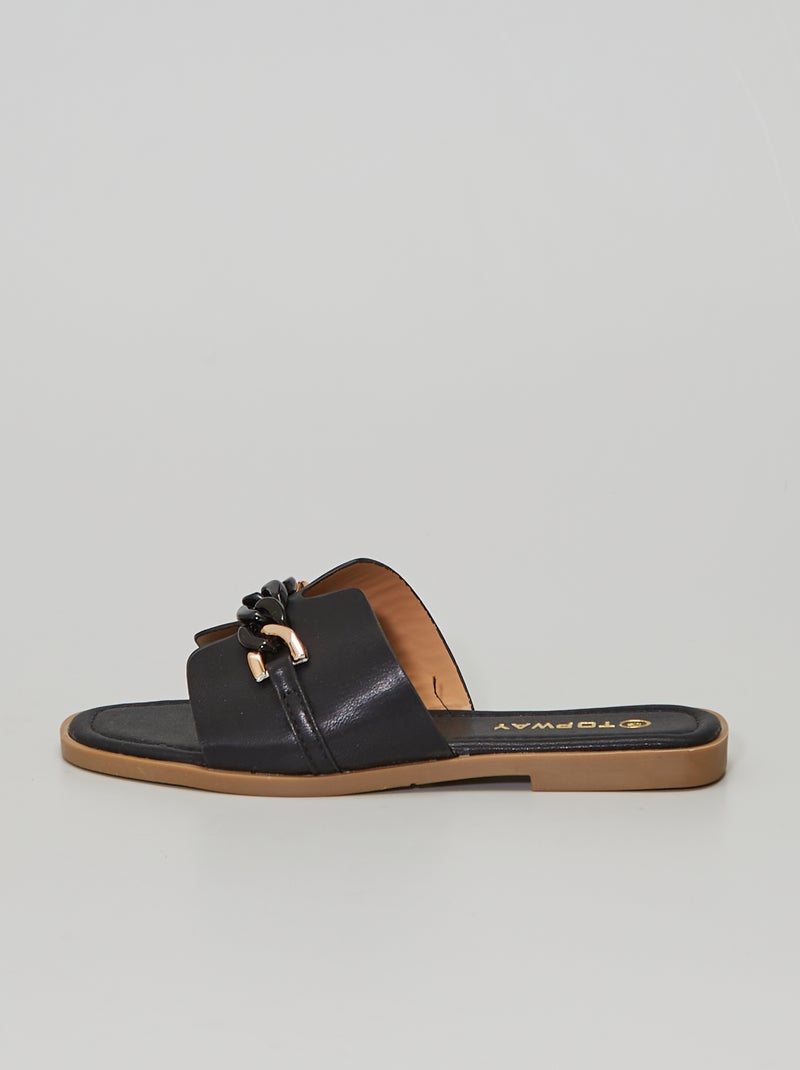 Mules chaines en simili noir - Kiabi
