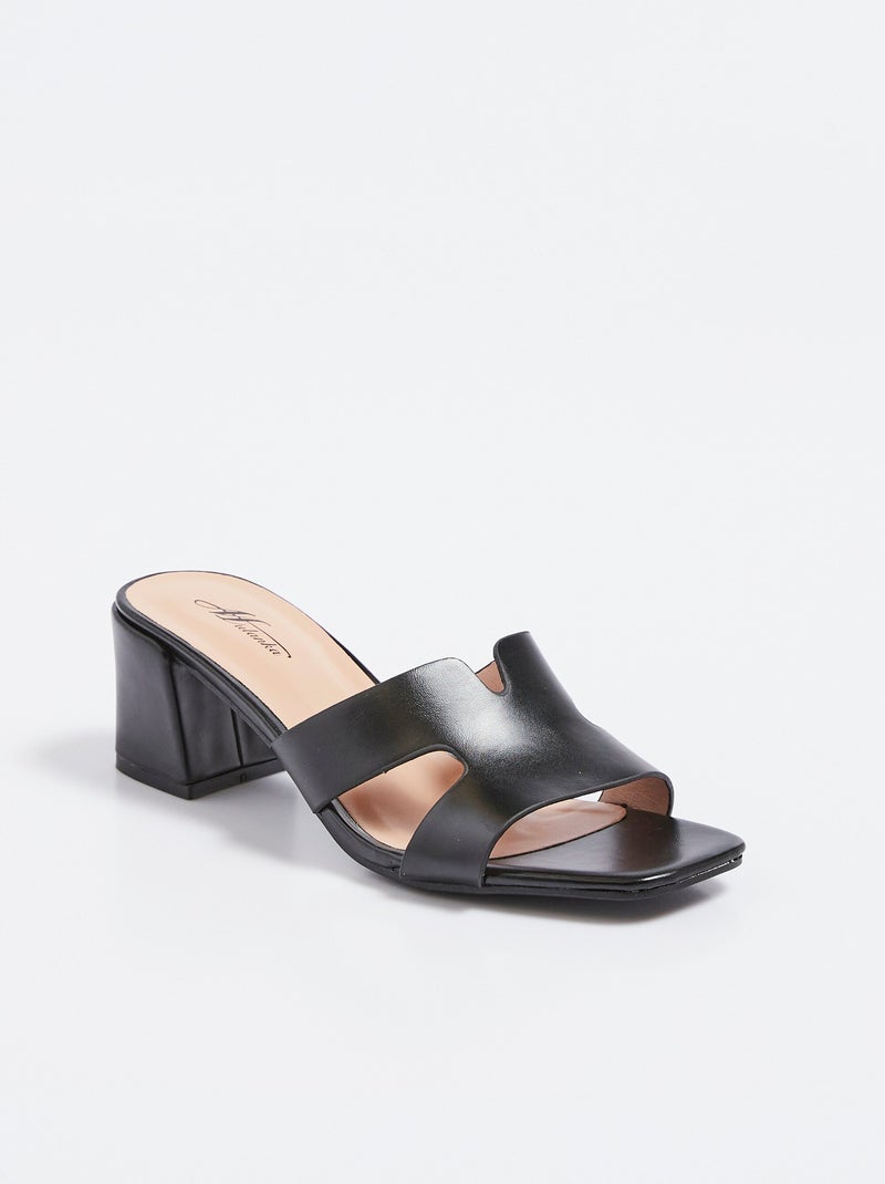 Mules chic à bout carré et talon épais Noir - Kiabi