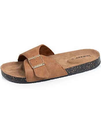 Mules claquettes à simple bride Noire, semelle intérieur patch talon ultra confortables Isotoner