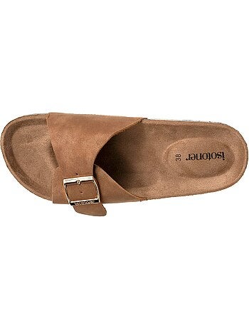 Mules claquettes à simple bride Noire, semelle intérieur patch talon ultra confortables Isotoner