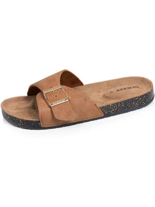 Mules claquettes à simple bride Camel, semelle intérieur patch talon ultra confortables  Isotoner - Kiabi